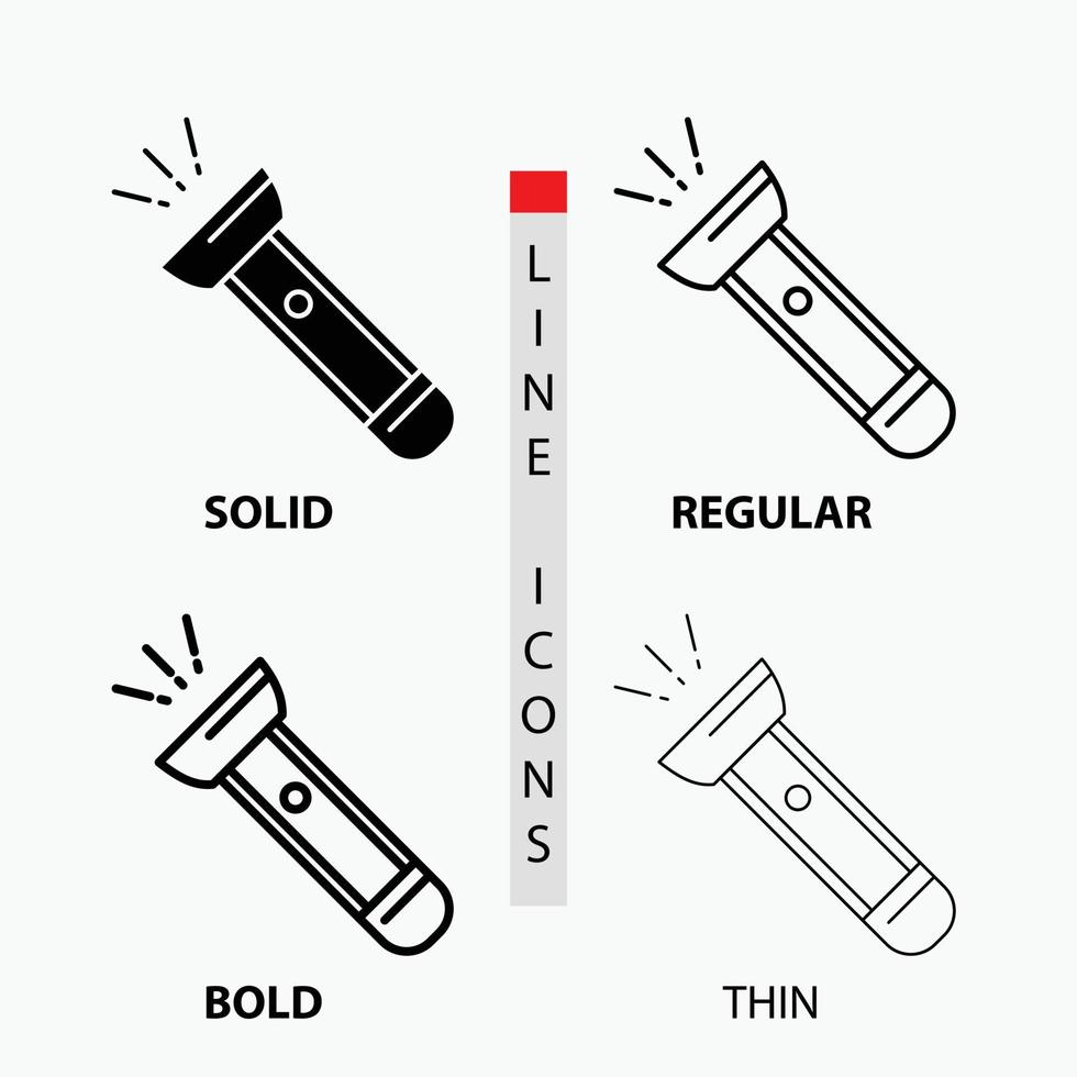 torch. light. flash. camping. hiking Icon in Thin. Regular. Bold Line and Glyph Style. Vector illustration