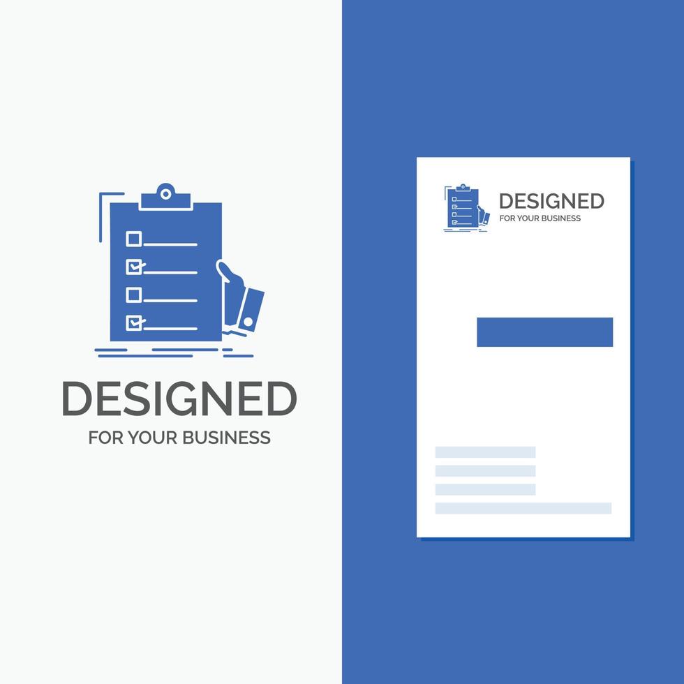 Business Logo for checklist. check. expertise. list. clipboard. Vertical Blue Business .Visiting Card template. vector