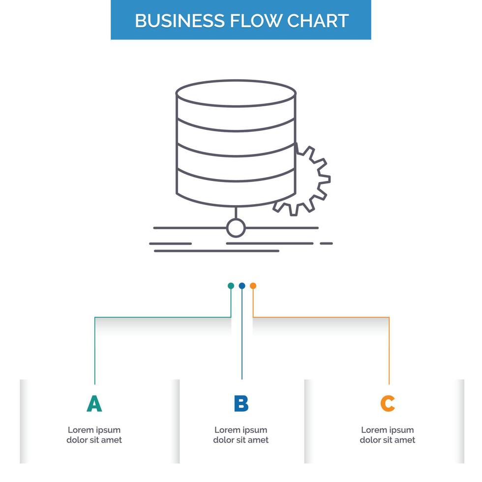 algoritmo. cuadro. datos. diagrama. diseño de diagrama de flujo de negocios de flujo con 3 pasos. icono de línea para el lugar de plantilla de fondo de presentación para texto vector