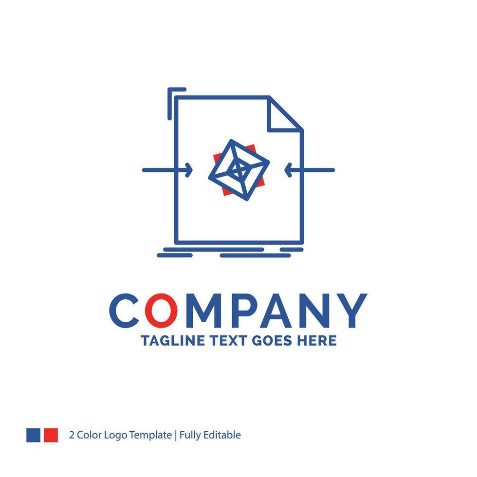 Company Name Logo Design For 3d. document. file. object. processing. Blue and red Brand Name Design with place for Tagline. Abstract Creative Logo template for Small and Large Business. vector