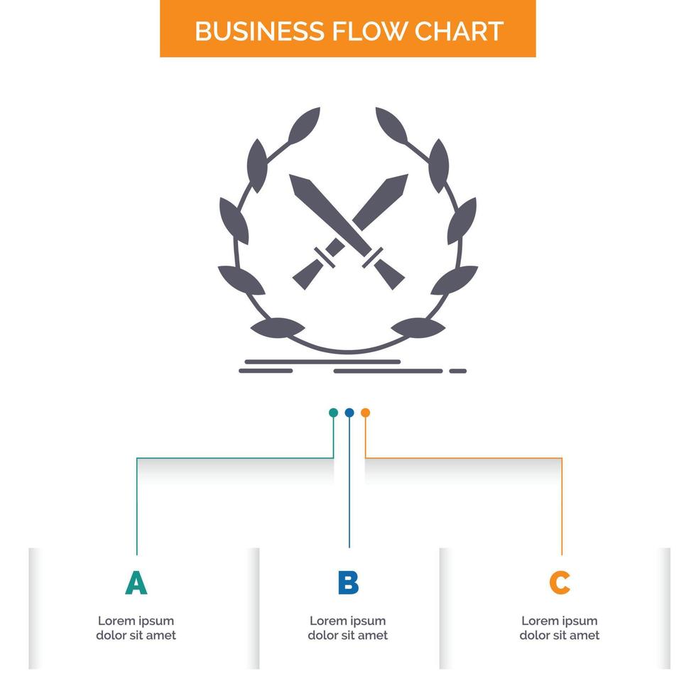battle. emblem. game. label. swords Business Flow Chart Design with 3 Steps. Glyph Icon For Presentation Background Template Place for text. vector