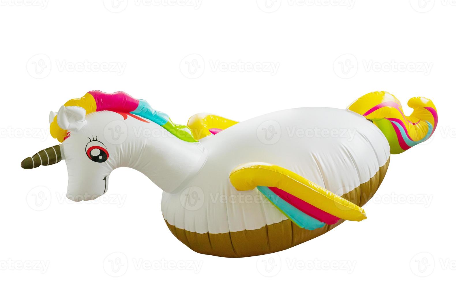 inflatable fat unicorn ring for swimming pool isolated on white background photo