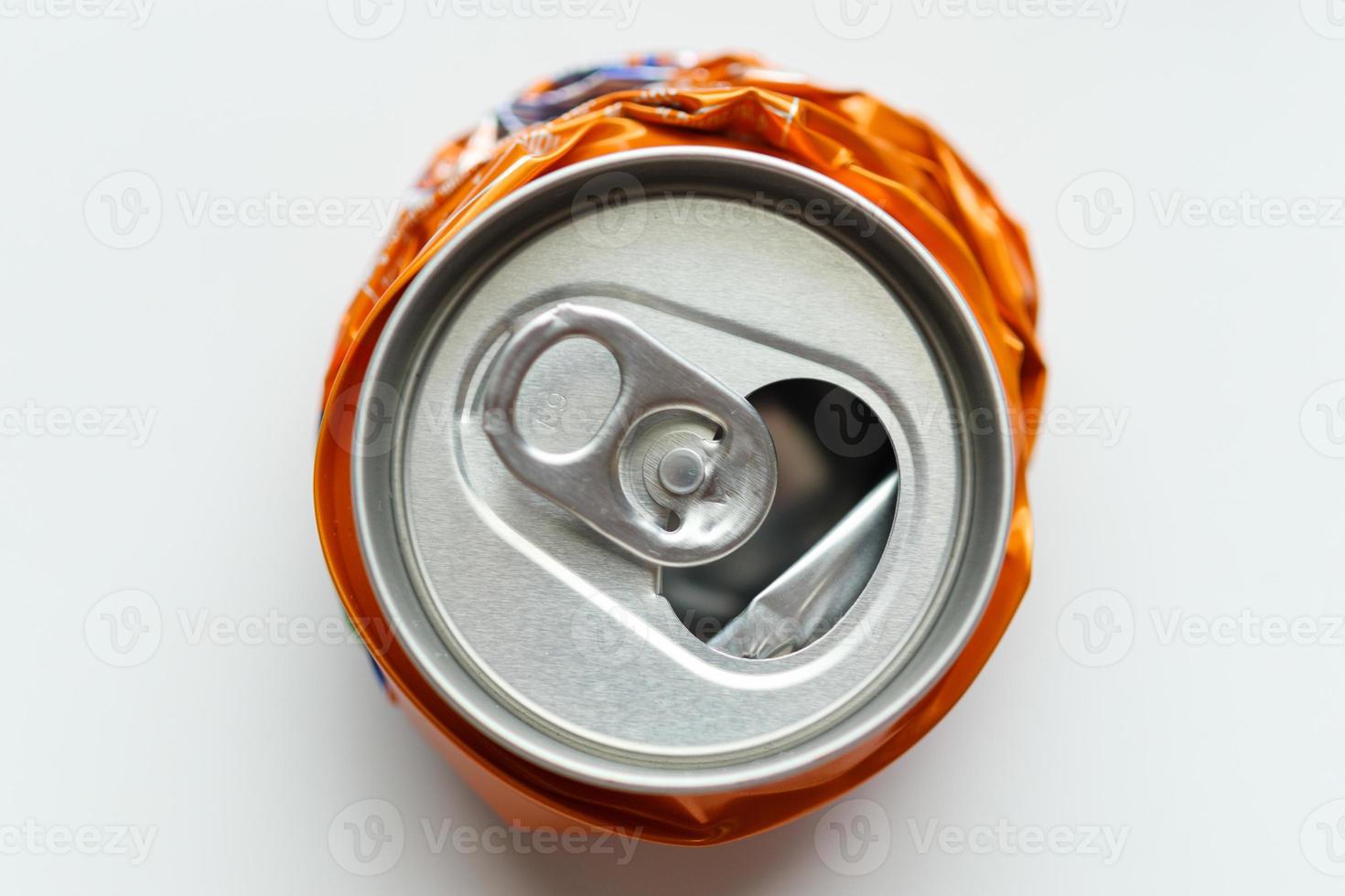 recycle aluminum metal crushed can waste on white background photo