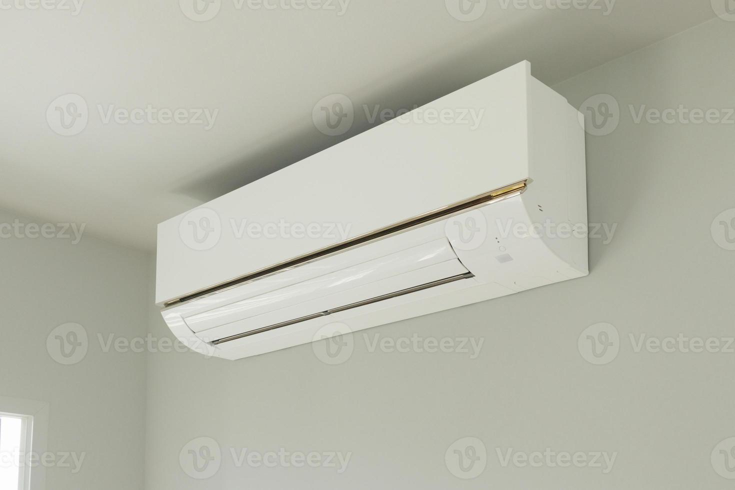 Air conditioner on white wall room interior background photo