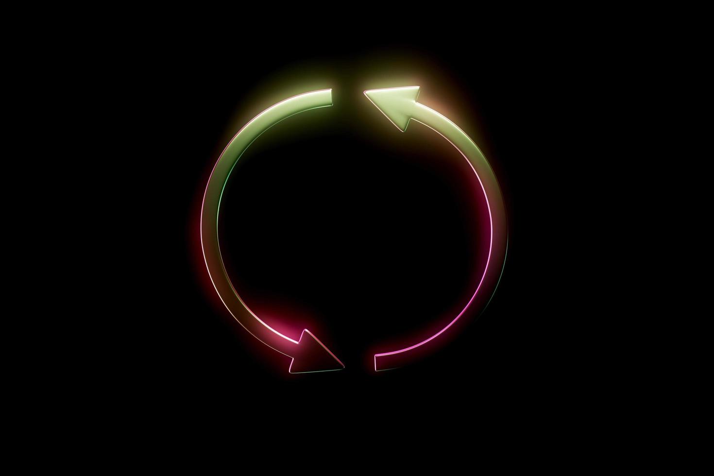 Two iridescent rotating arrows update symbol 3d render. photo