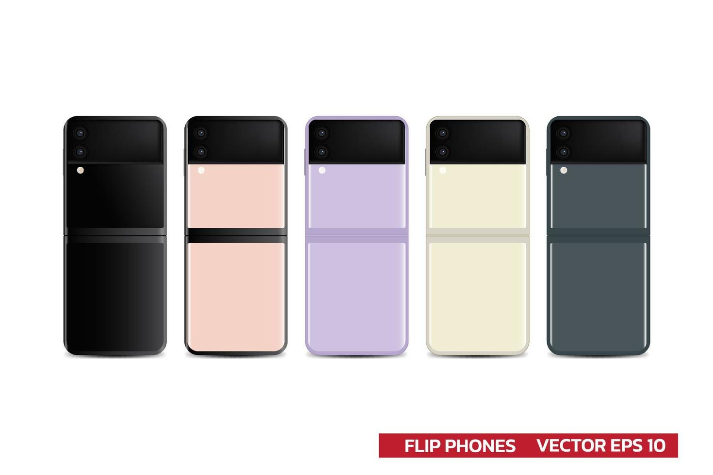 New device flip phone fold phone, smart phone flagship with more color realistic vector illustration