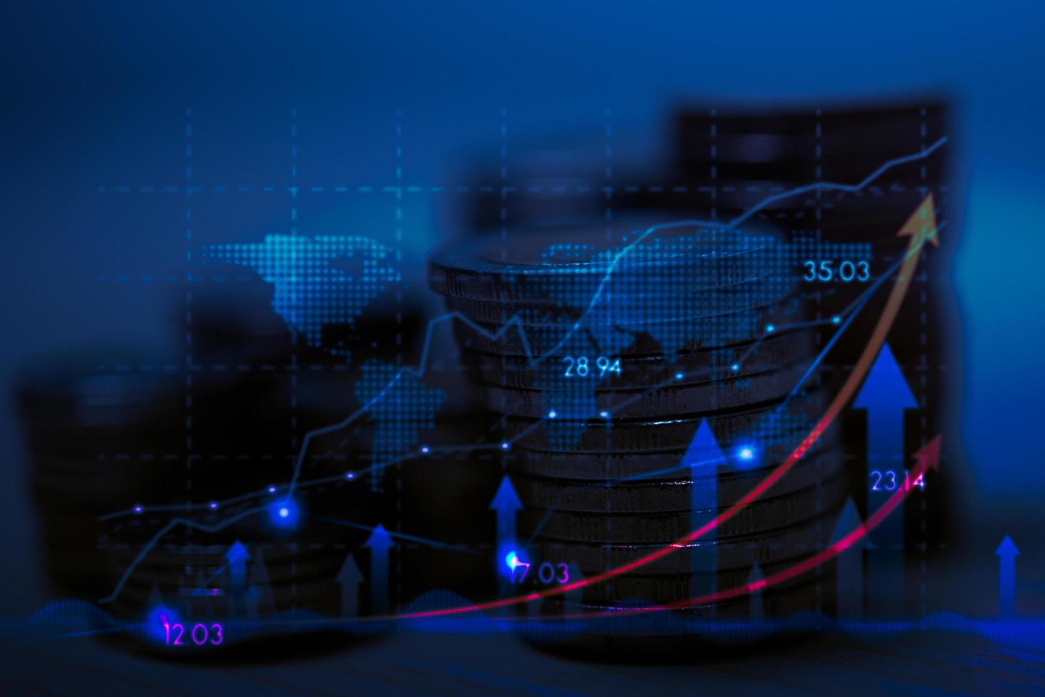 Concept of business finance graph arrow inflation economy investment stock market. photo
