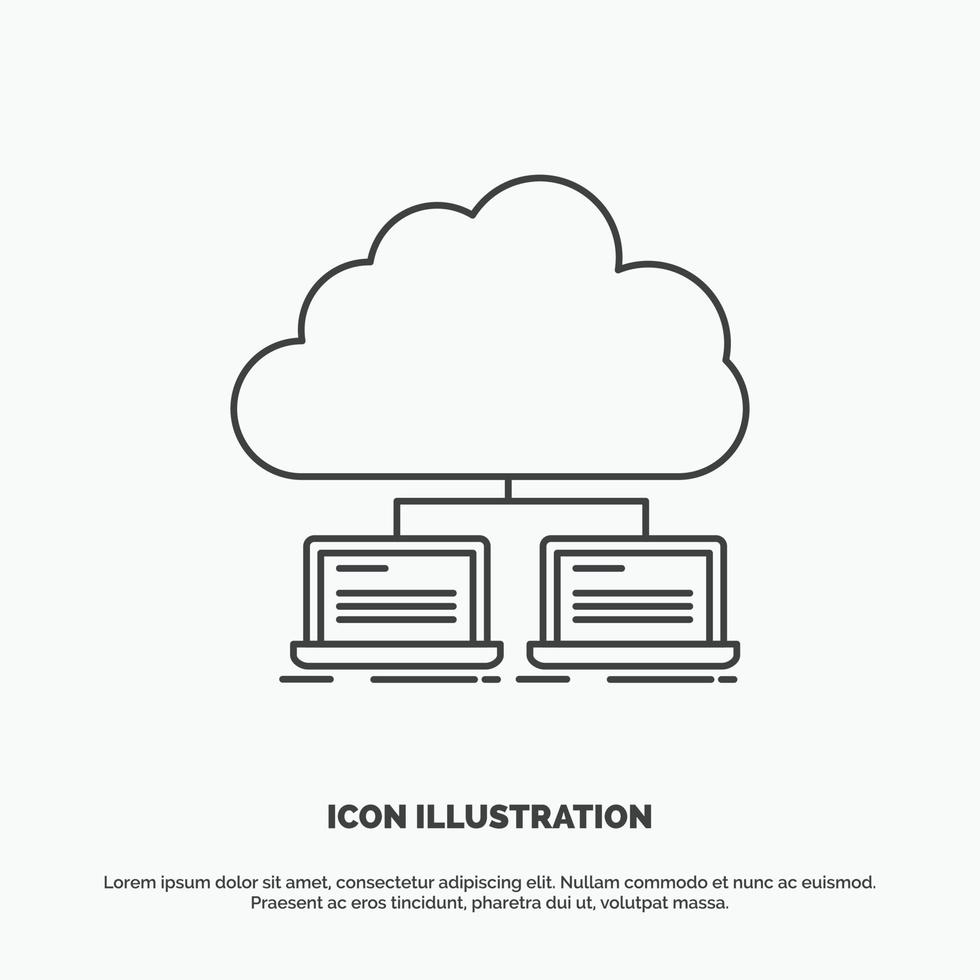 cloud. network. server. internet. data Icon. Line vector gray symbol for UI and UX. website or mobile application