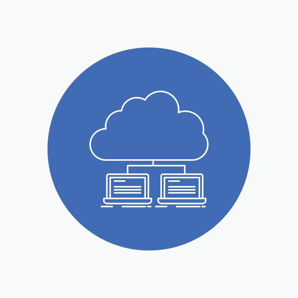 cloud. network. server. internet. data White Line Icon in Circle background. vector icon illustration