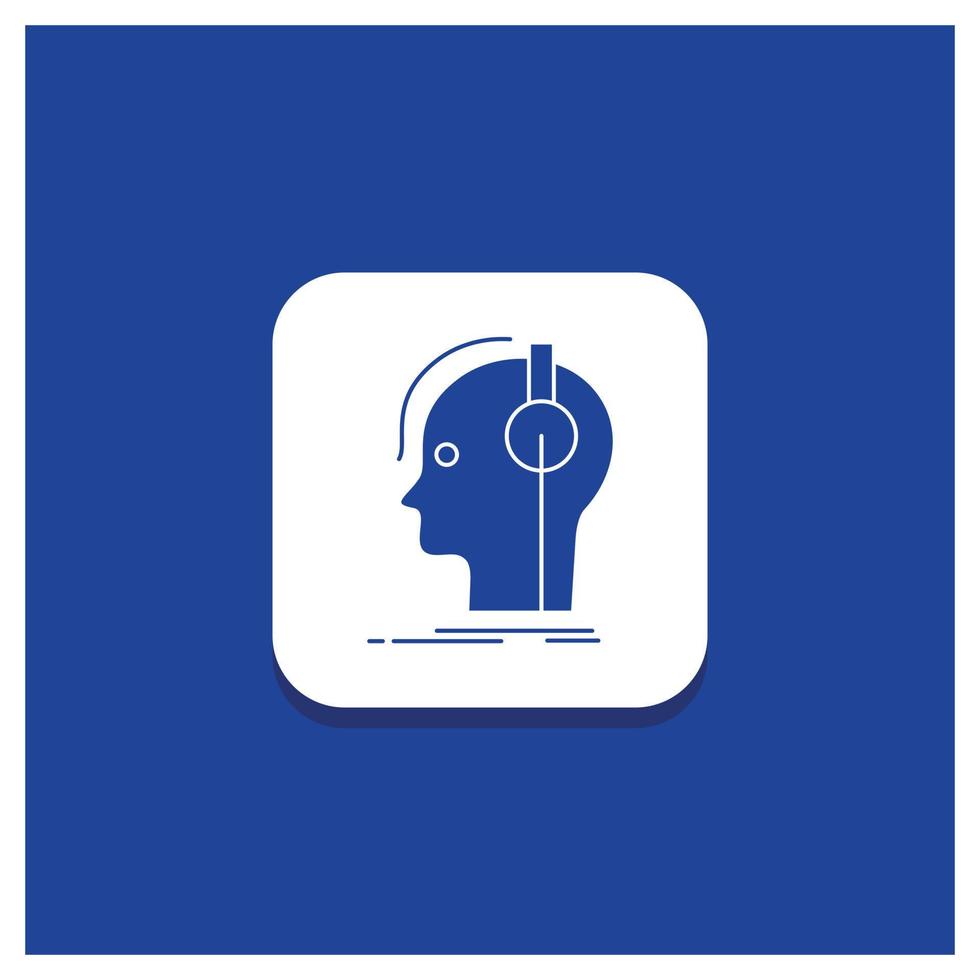 Blue Round Button for composer. headphones. musician. producer. sound Glyph icon vector