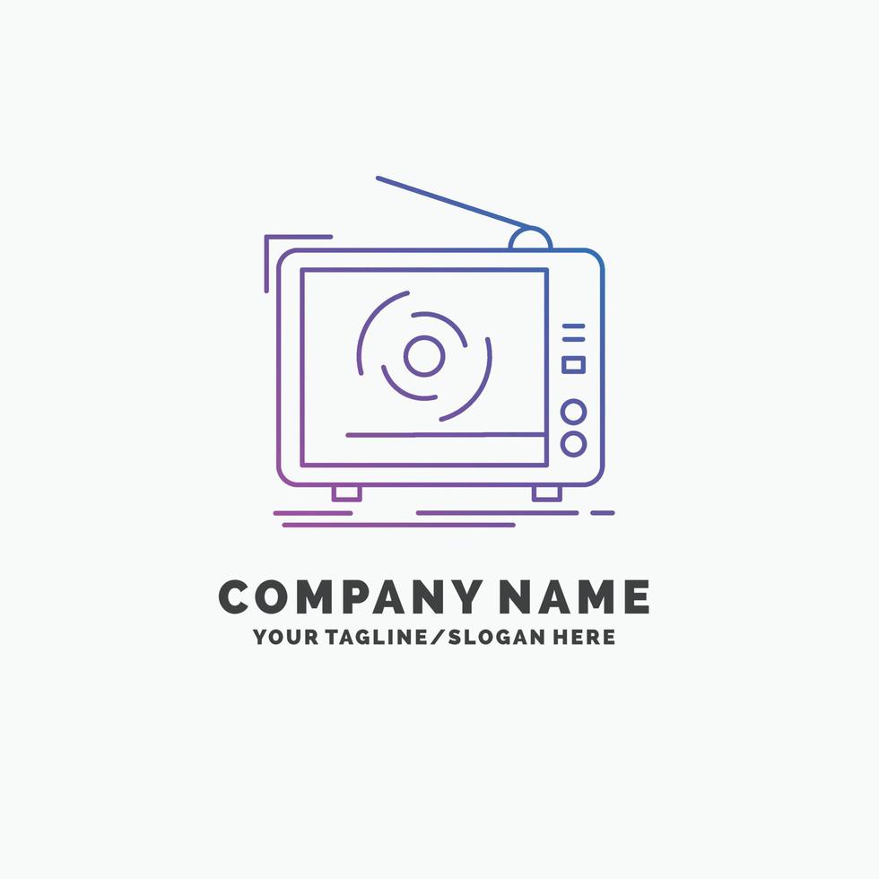 tv. ad. advertising. television. set Purple Business Logo Template. Place for Tagline vector
