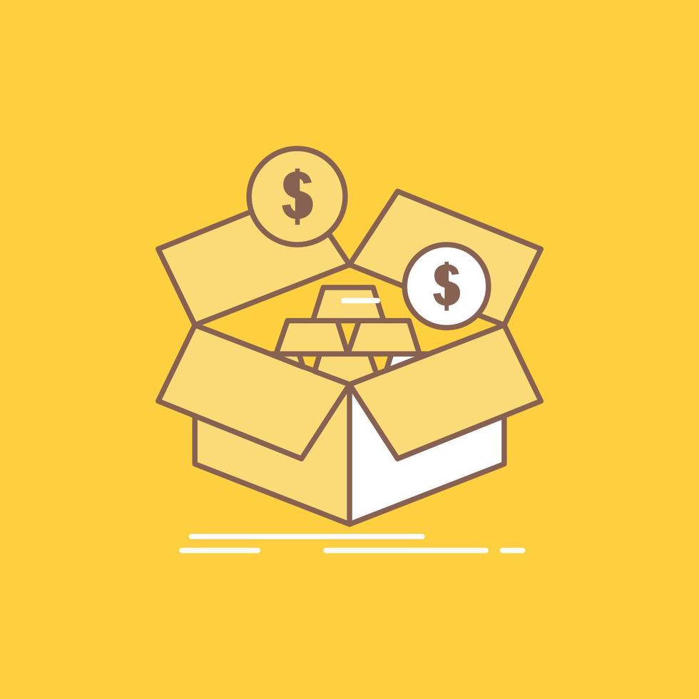 savings. box. budget. money. growth Flat Line Filled Icon. Beautiful Logo button over yellow background for UI and UX. website or mobile application vector