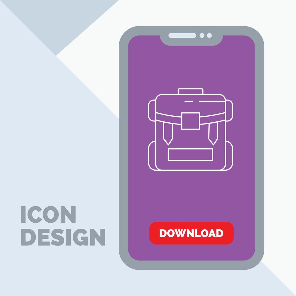 bolsa. cámping. cremallera. senderismo. icono de la línea de equipaje en el móvil para la página de descarga vector