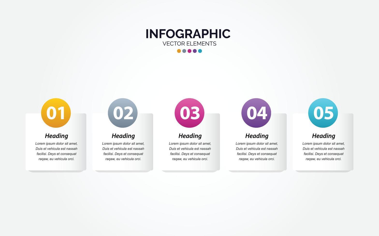 diseño infográfico horizontal vectorial con iconos. 5 opciones o 5 pasos. diagrama de proceso diagrama de flujo gráfico de información vector