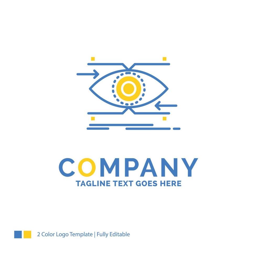 attention. eye. focus. looking. vision Blue Yellow Business Logo template. Creative Design Template Place for Tagline. vector