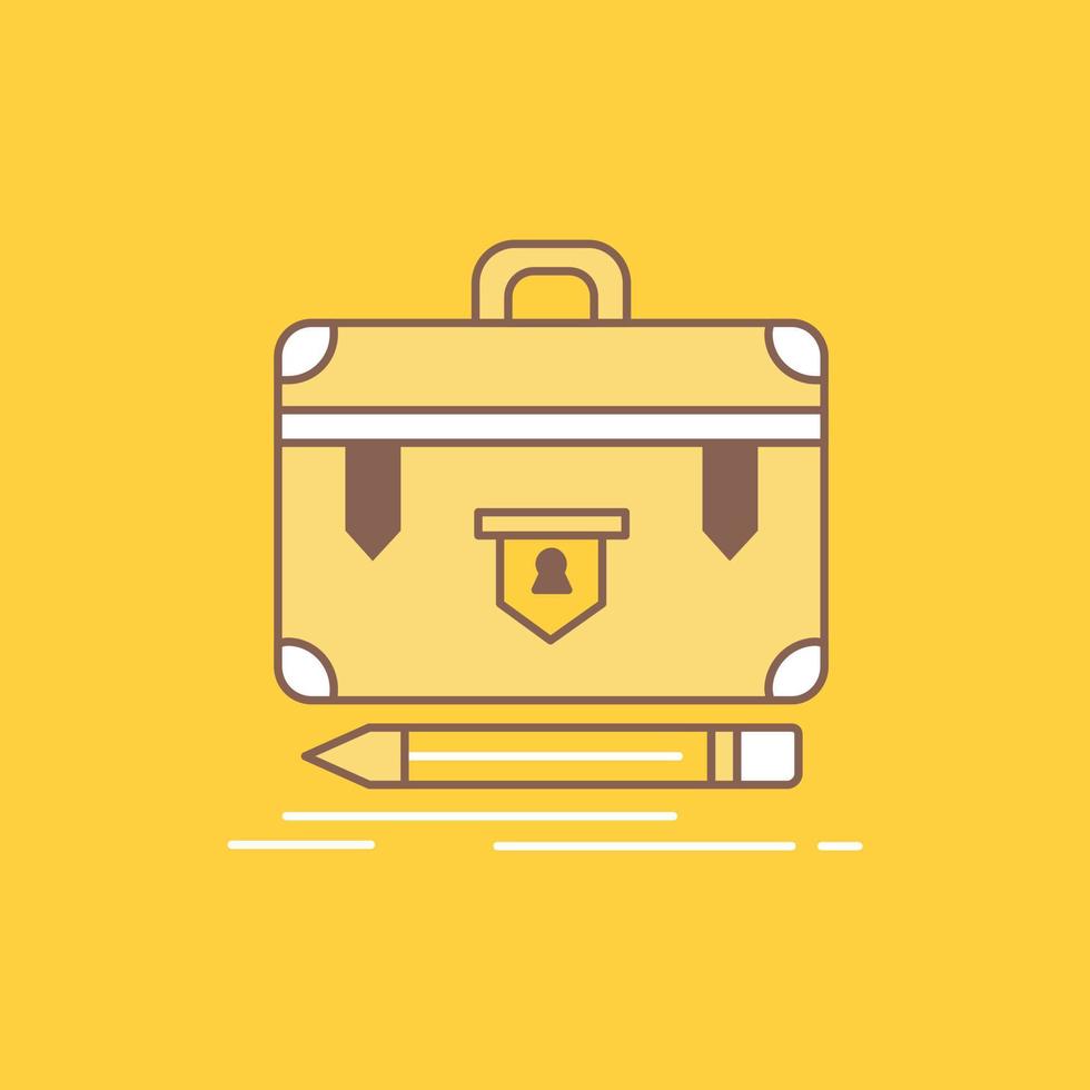 briefcase. business. financial. management. portfolio Flat Line Filled Icon. Beautiful Logo button over yellow background for UI and UX. website or mobile application vector