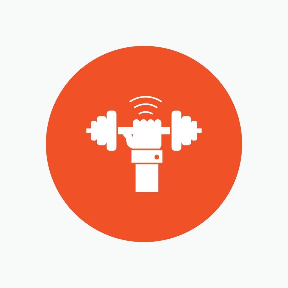 Dumbbell. gain. lifting. power. sport White Glyph Icon in Circle. Vector Button illustration