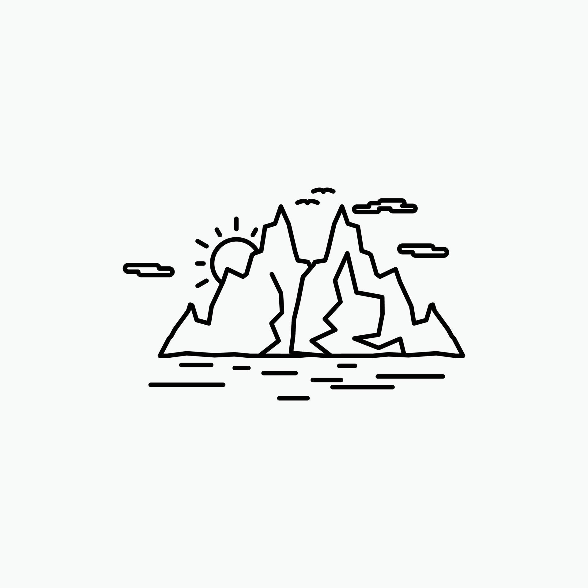 Nature. hill. landscape. mountain. water Line Icon. Vector isolated