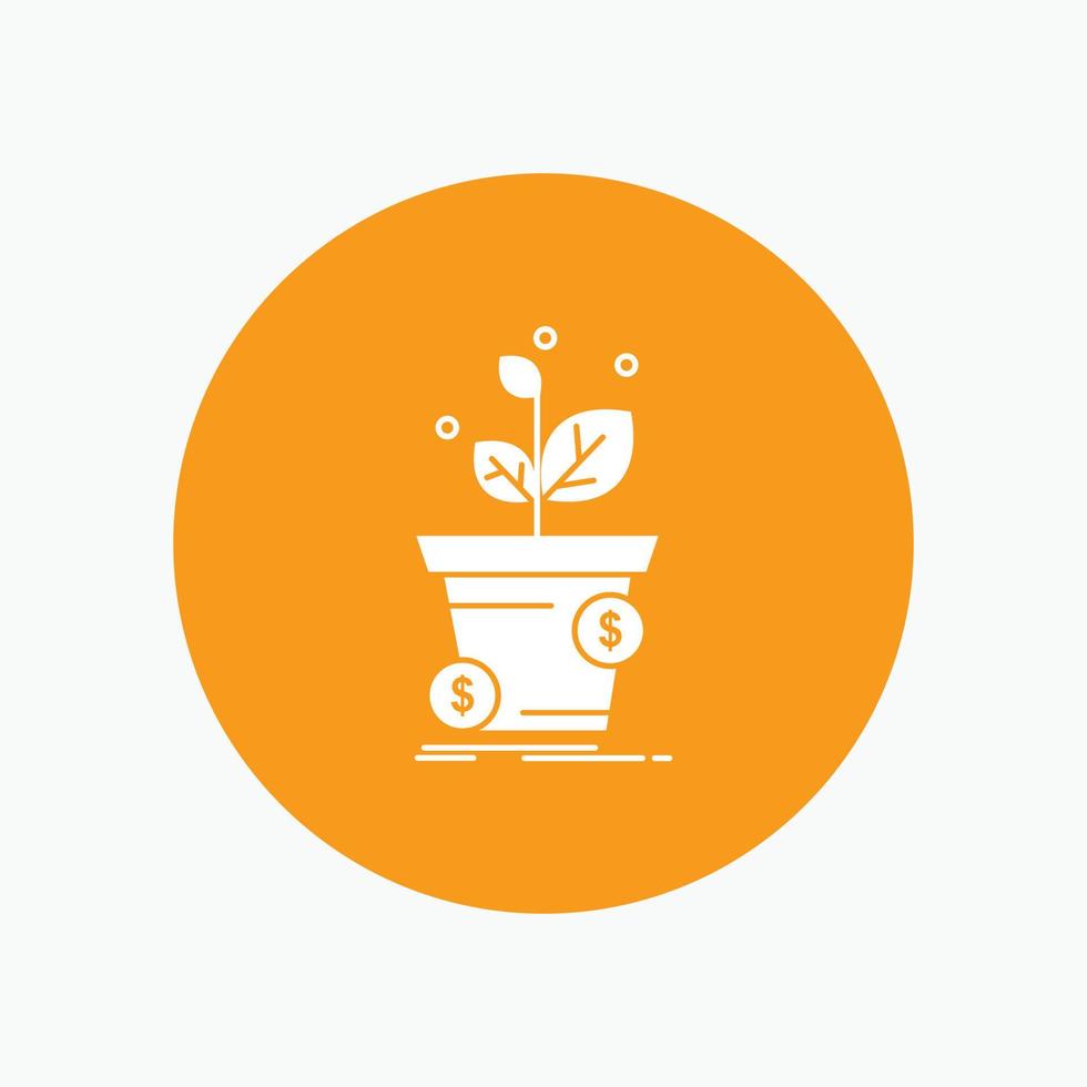 dollar. growth. pot. profit. business White Glyph Icon in Circle. Vector Button illustration