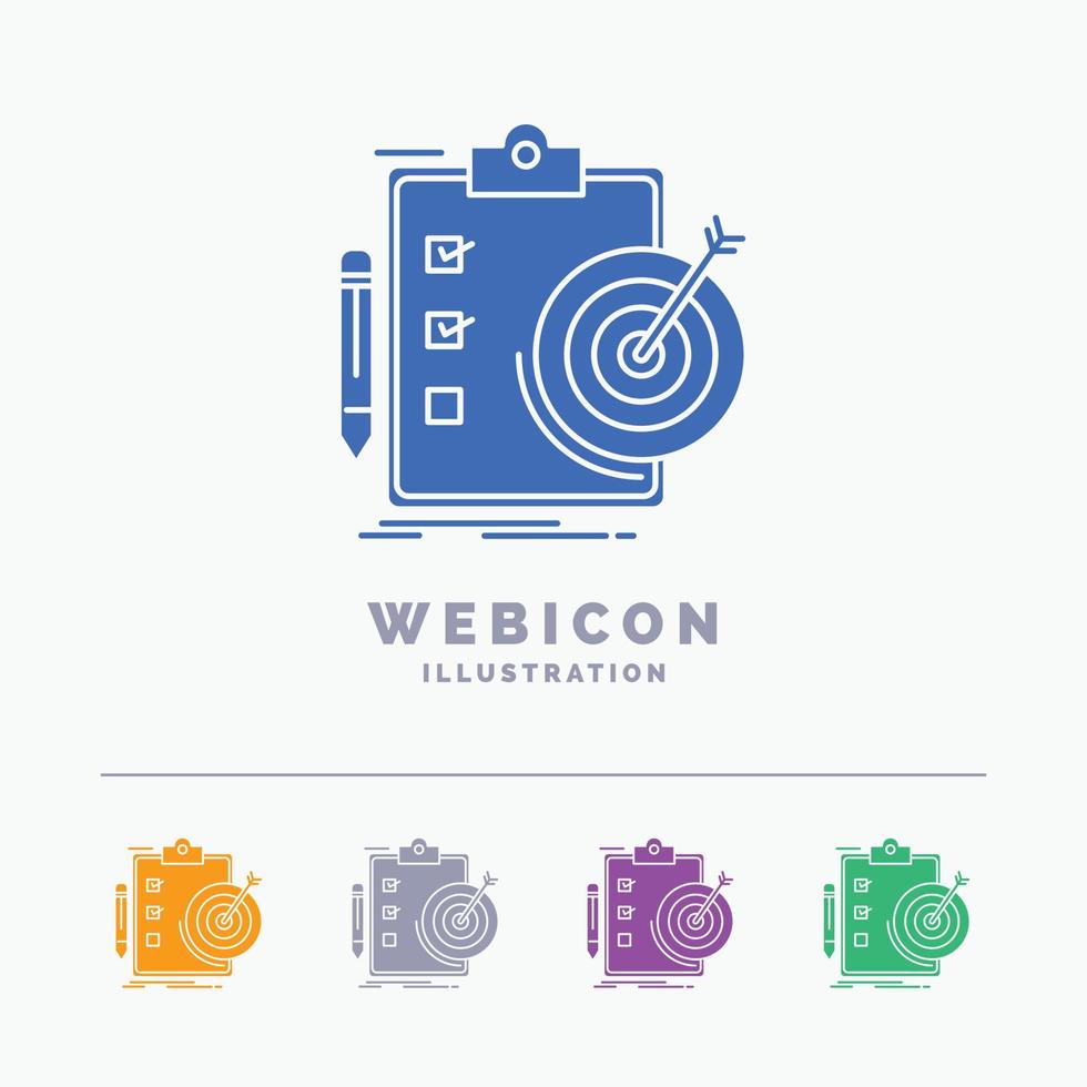 metas. reporte. analítica. objetivo. logro 5 plantilla de icono web de glifo de color aislada en blanco. ilustración vectorial vector