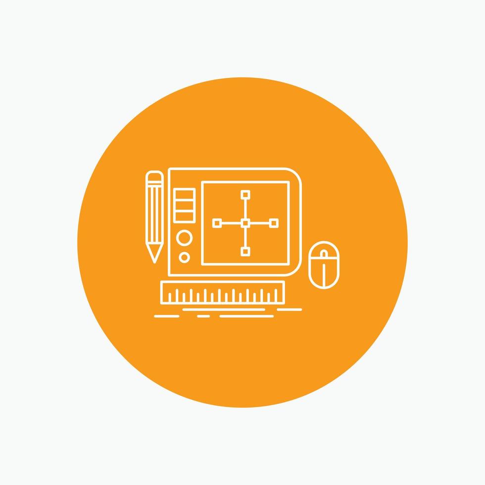 design. Graphic. Tool. Software. web Designing White Line Icon in Circle background. vector icon illustration