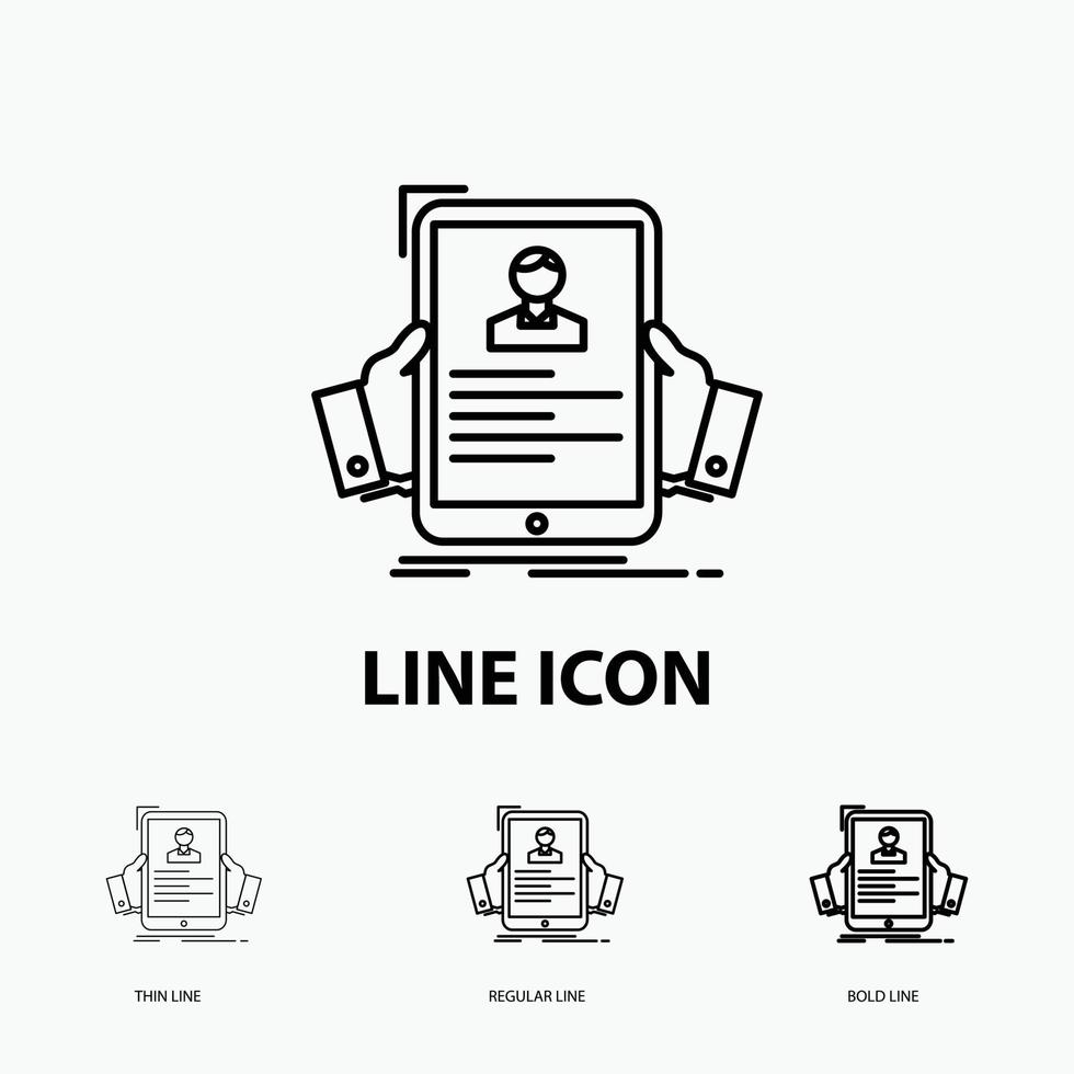 resume. employee. hiring. hr. profile Icon in Thin. Regular and Bold Line Style. Vector illustration