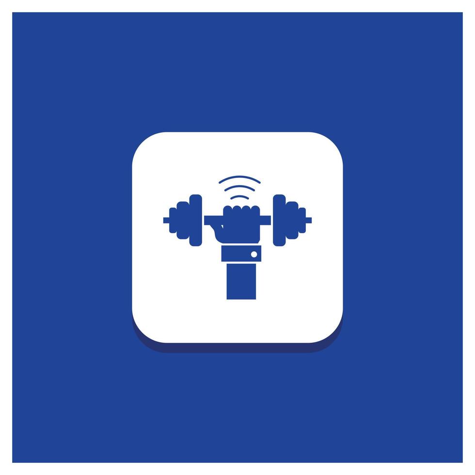 Blue Round Button for Dumbbell. gain. lifting. power. sport Glyph icon vector