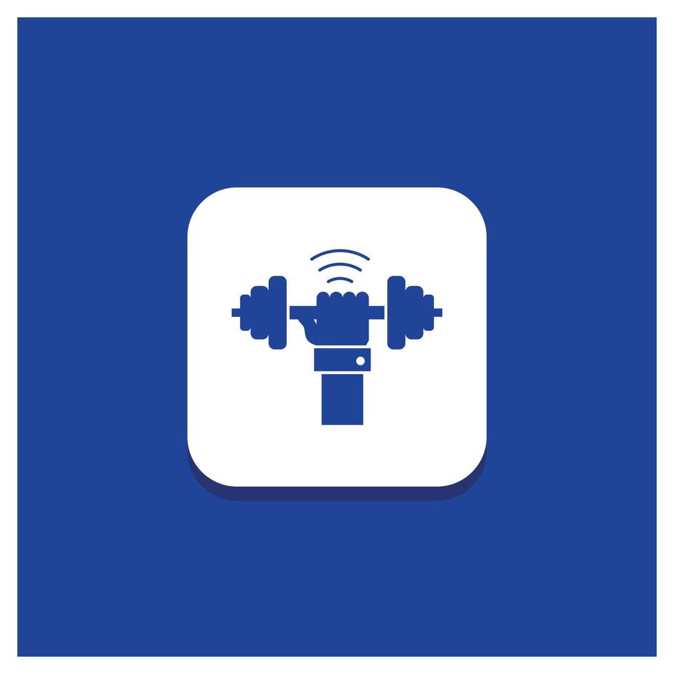 Blue Round Button for Dumbbell. gain. lifting. power. sport Glyph icon vector