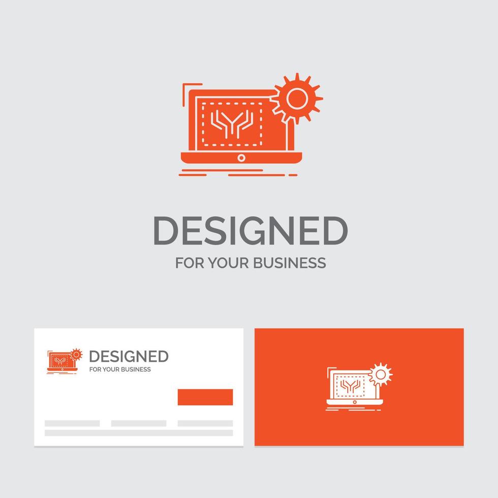 Business logo template for Blueprint. circuit. electronics. engineering. hardware. Orange Visiting Cards with Brand logo template. vector