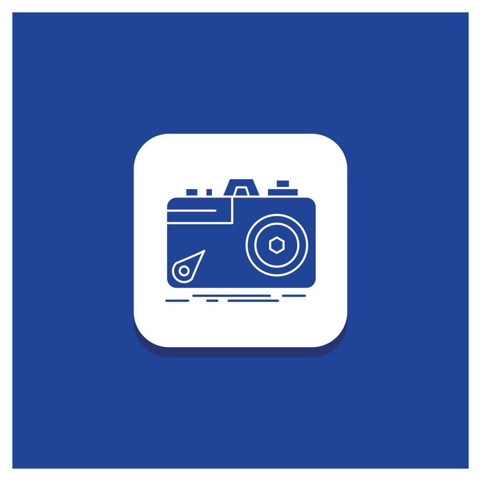 Blue Round Button for Camera. photography. capture. photo. aperture Glyph icon vector