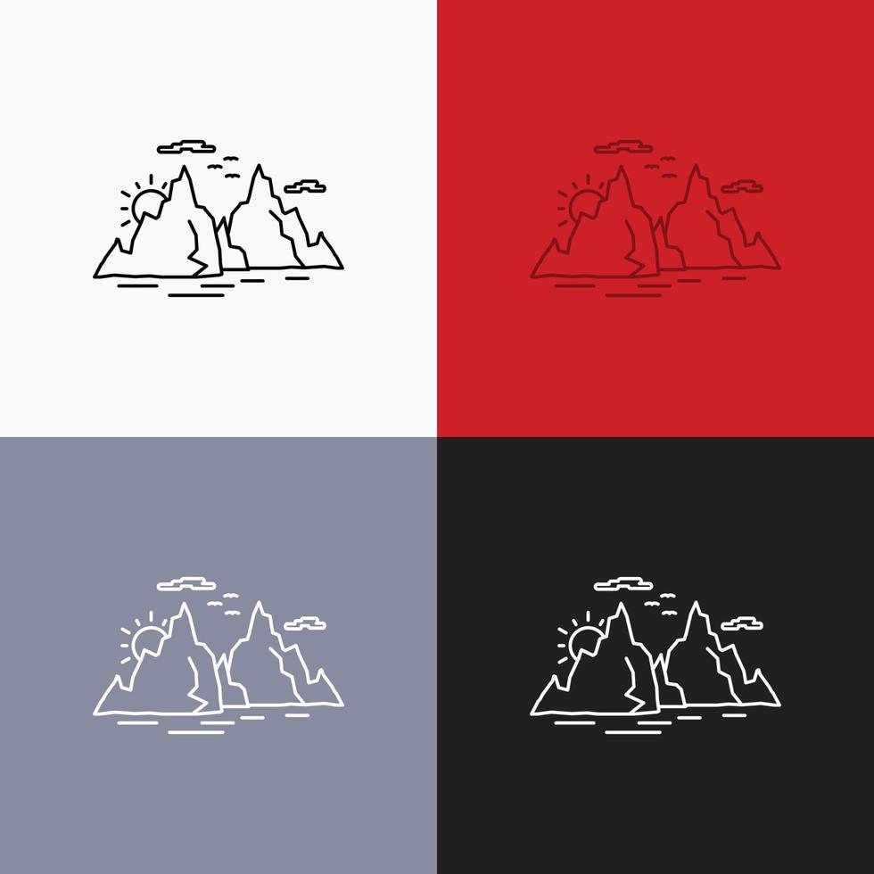 Mountain. hill. landscape. nature. sun Icon Over Various Background. Line style design. designed for web and app. Eps 10 vector illustration