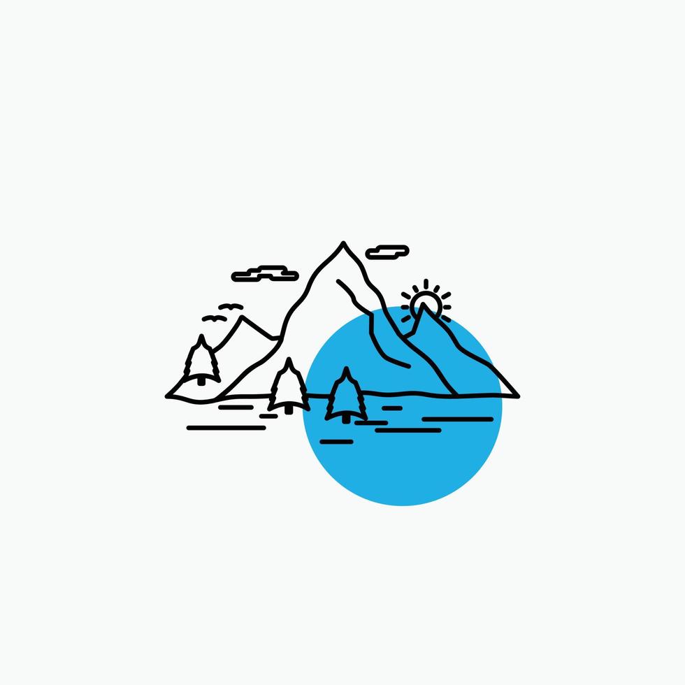 Nature. hill. landscape. mountain. scene Line Icon vector