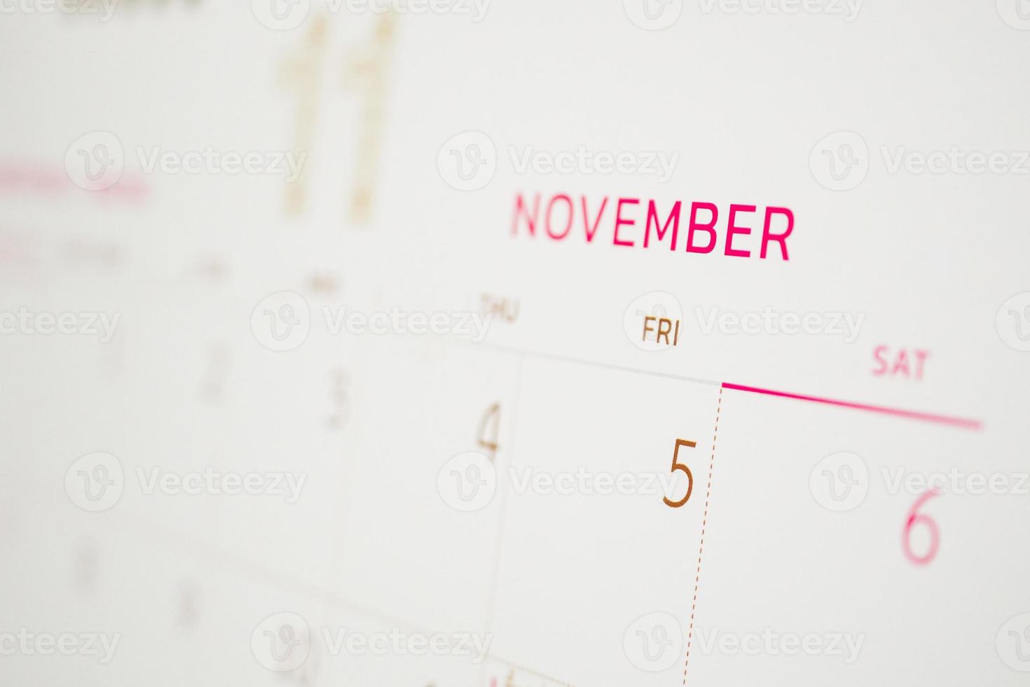 página del calendario de noviembre con meses y fechas concepto de reunión de cita de planificación empresarial foto