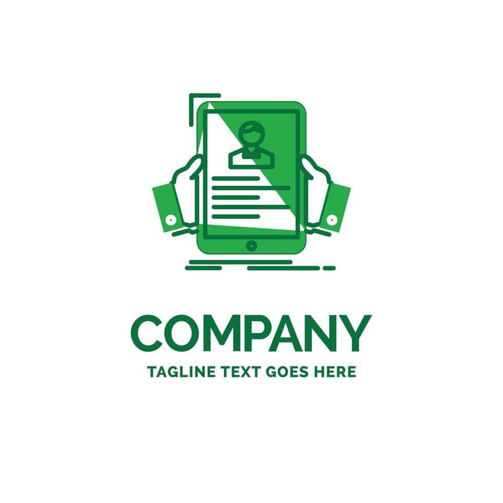 resume. employee. hiring. hr. profile Flat Business Logo template. Creative Green Brand Name Design. vector
