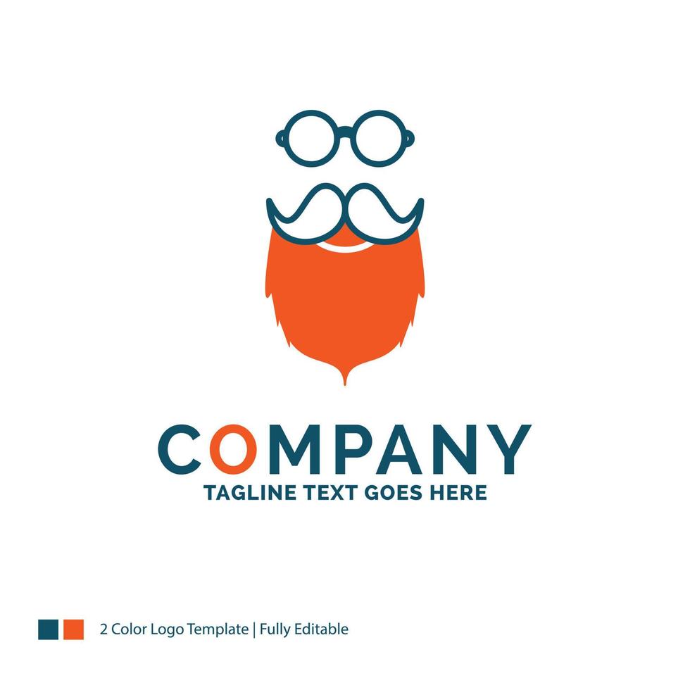 moustache. Hipster. movember. beared. men Logo Design. Blue and Orange Brand Name Design. Place for Tagline. Business Logo template. vector