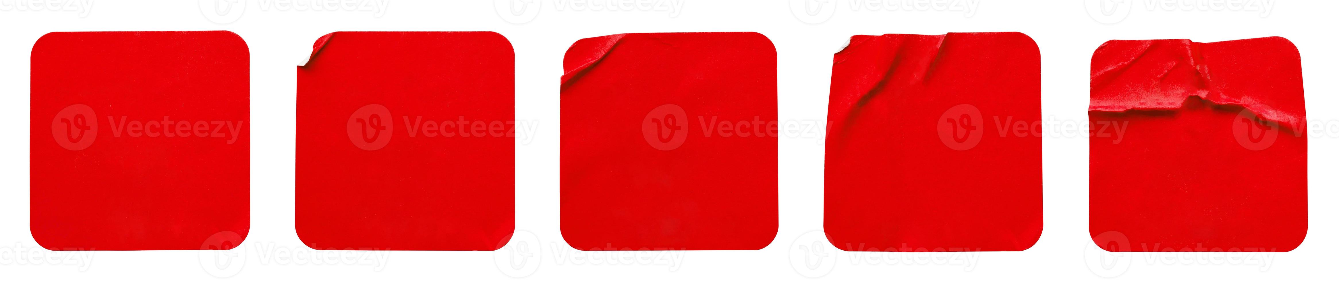 Blank red square adhesive paper sticker label isolated on white background photo