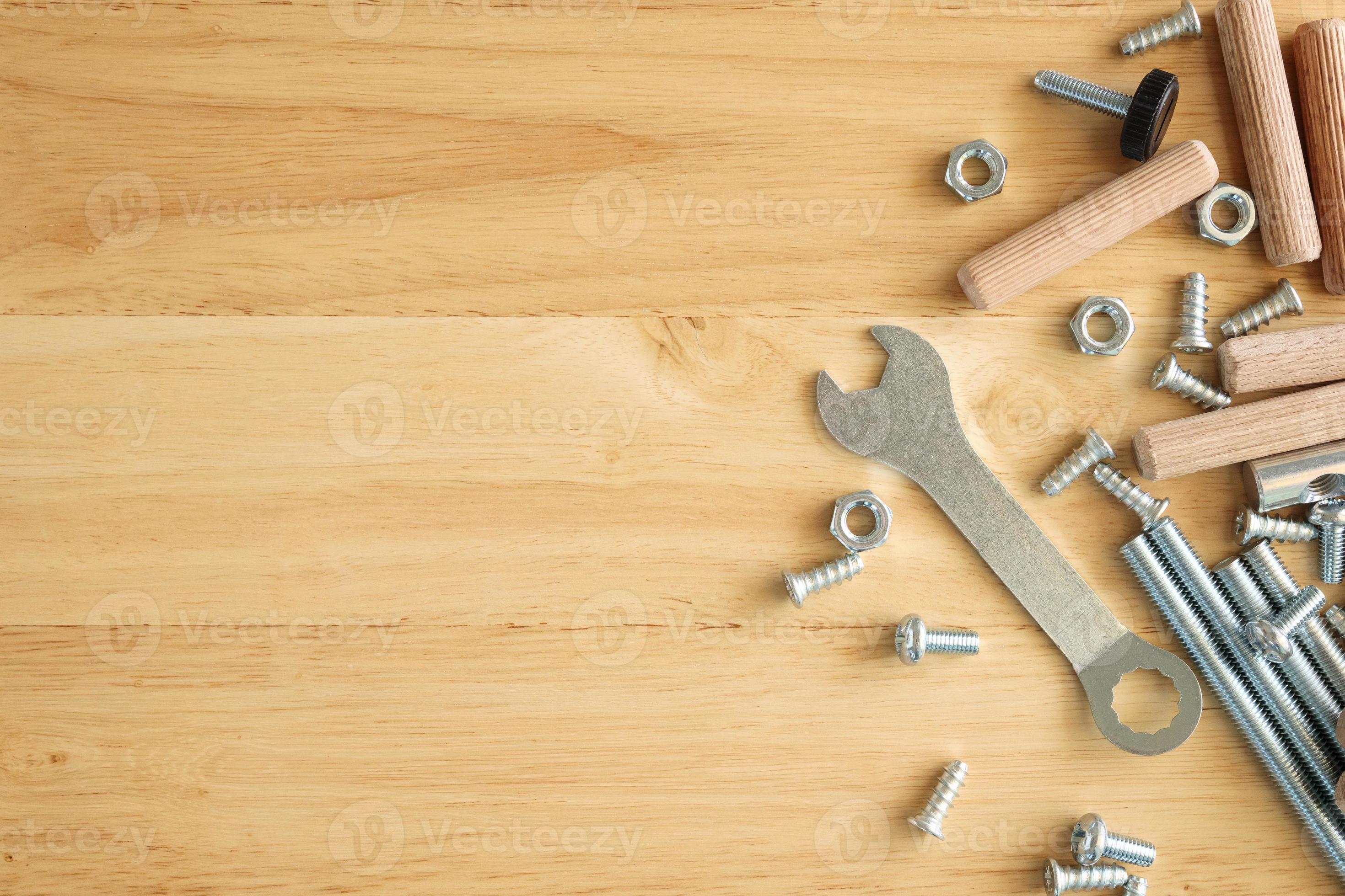 Assembly furniture tool kit with screw dowel wrench and bolt on wood