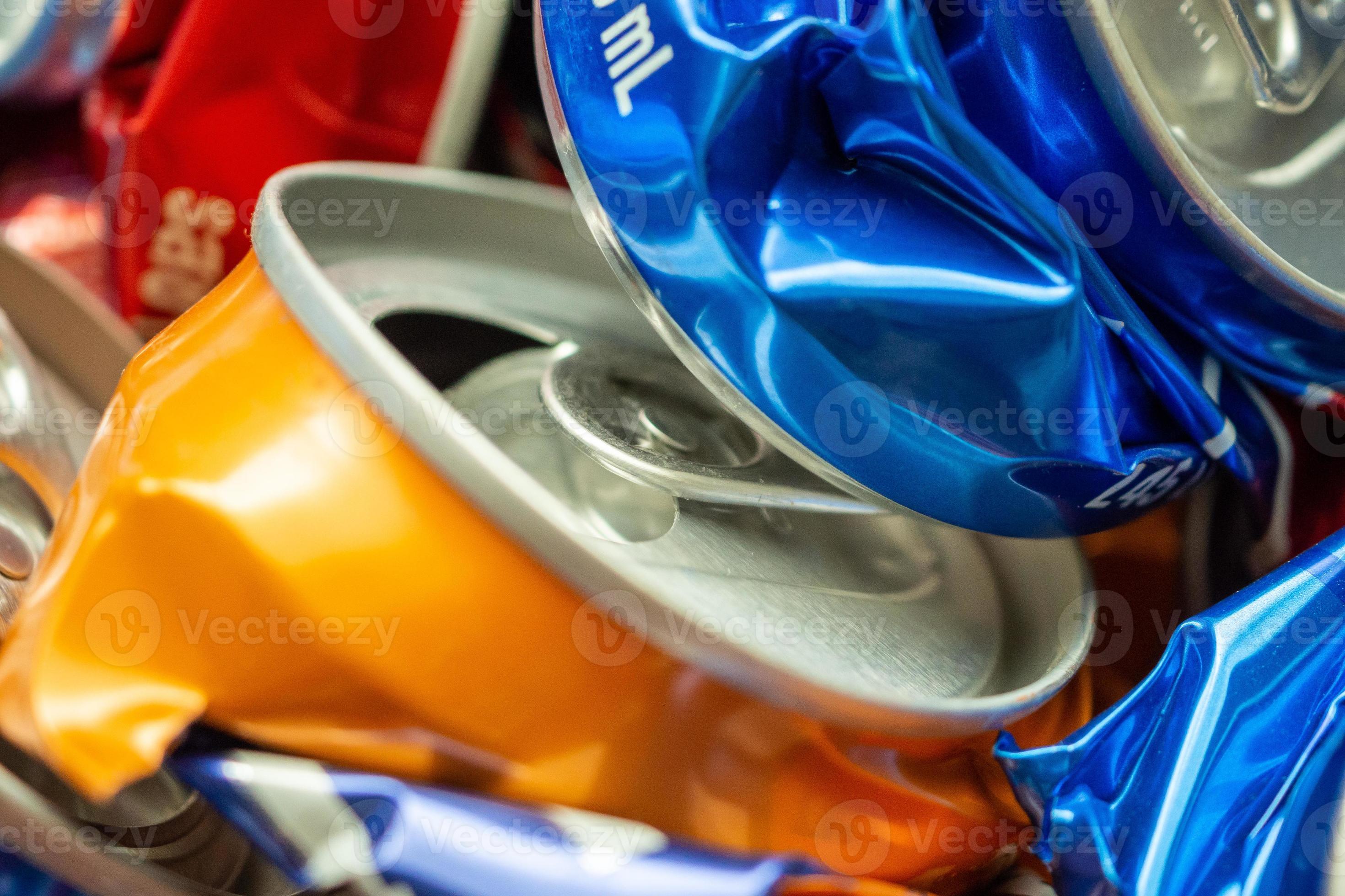 recycle aluminum metal crushed can waste background 13008745 Stock