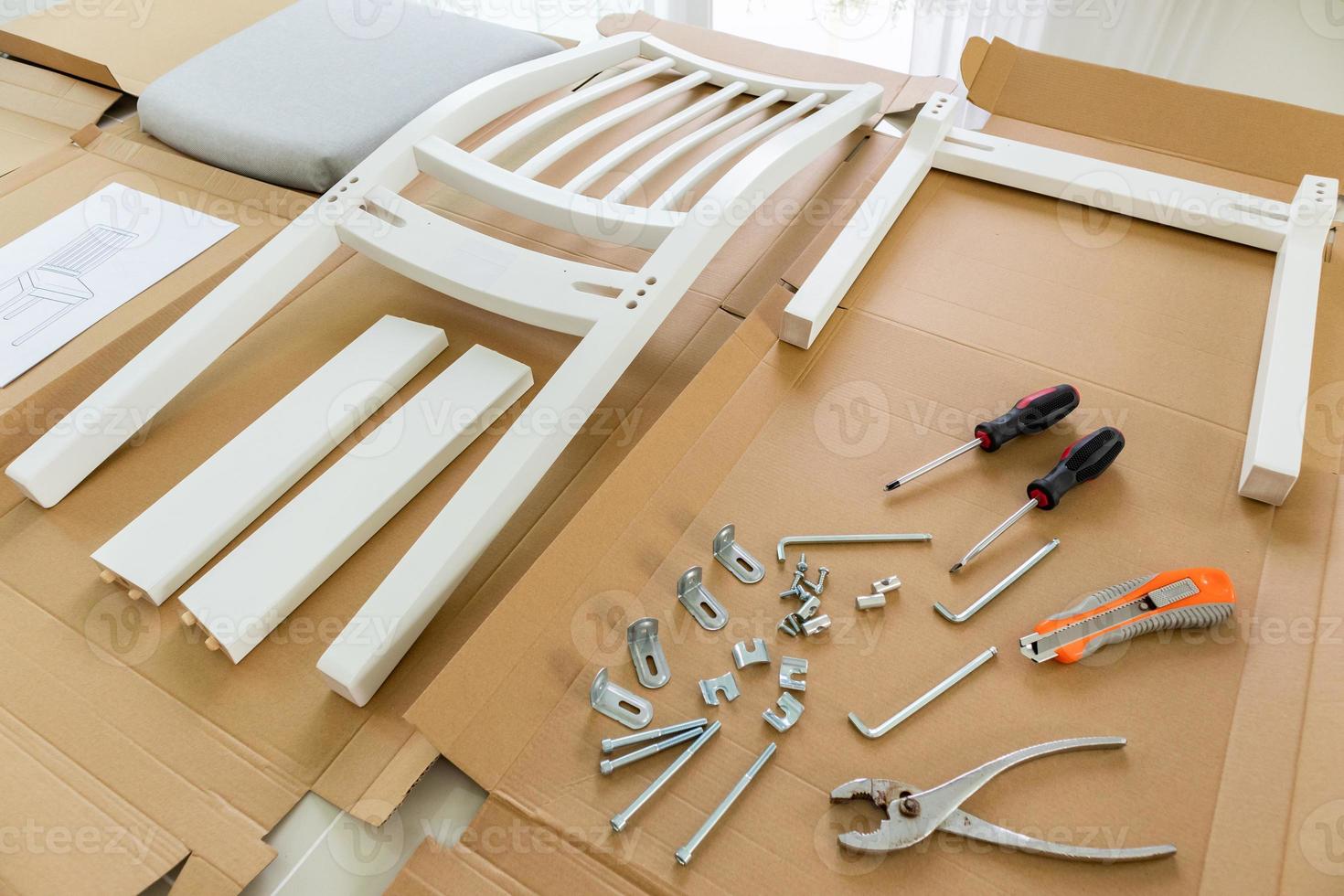 Assembly wooden chair furniture at home photo
