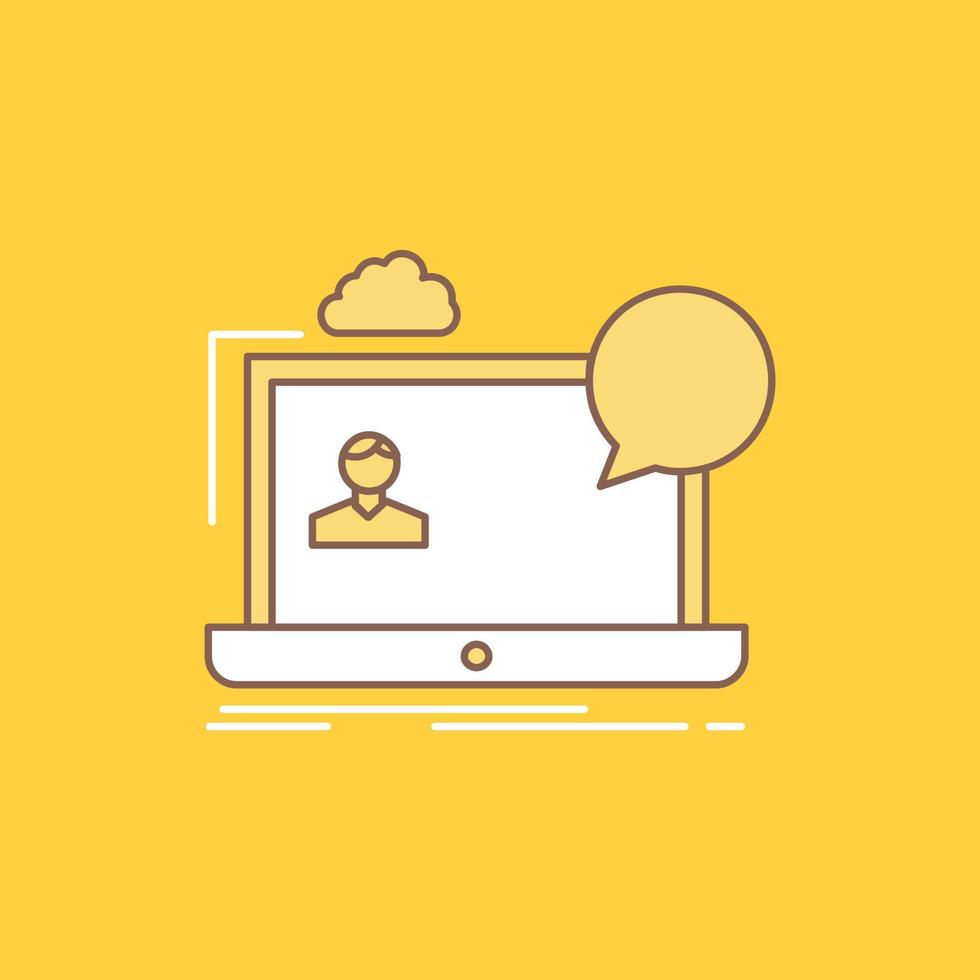 webinar. forum. online. seminar. website Flat Line Filled Icon. Beautiful Logo button over yellow background for UI and UX. website or mobile application vector