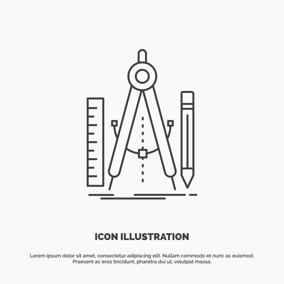 Build. design. geometry. math. tool Icon. Line vector gray symbol for UI and UX. website or mobile application