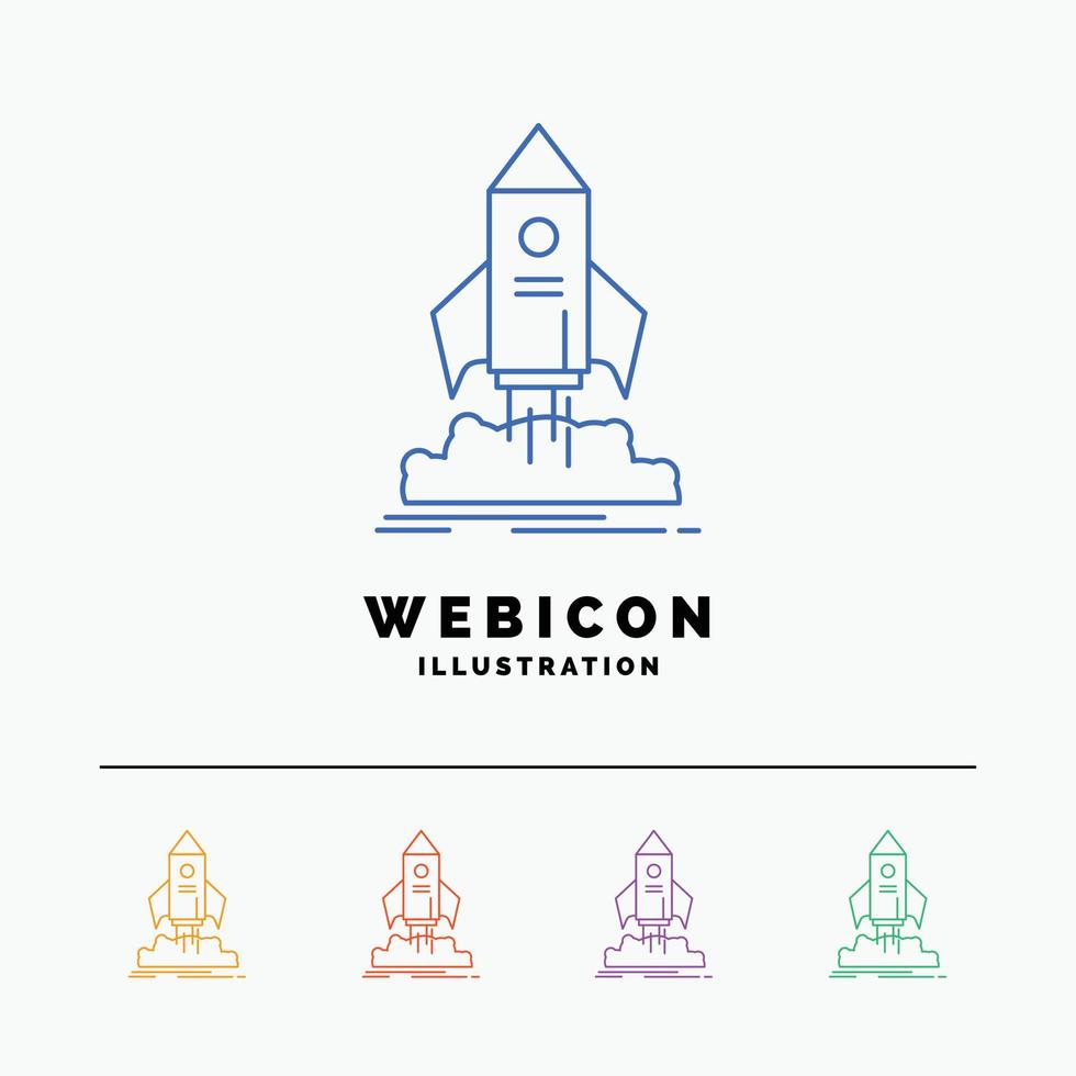 launch. startup. ship. shuttle. mission 5 Color Line Web Icon Template isolated on white. Vector illustration