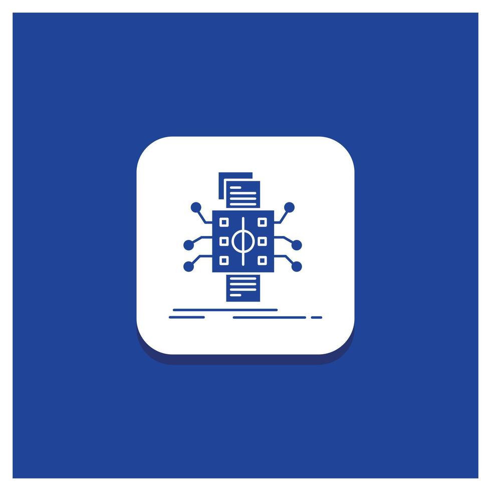 Blue Round Button for Analysis. data. datum. processing. reporting Glyph icon vector