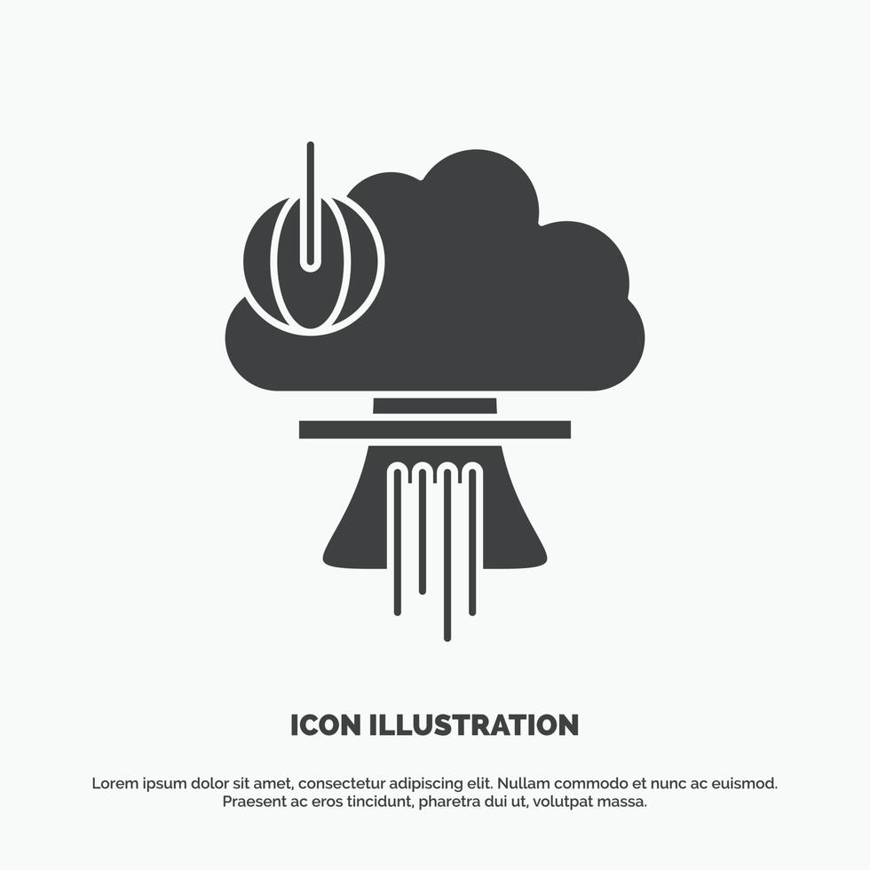 bomba. explosión. nuclear. especial. icono de guerra. símbolo gris vectorial de glifo para ui y ux. sitio web o aplicación móvil vector