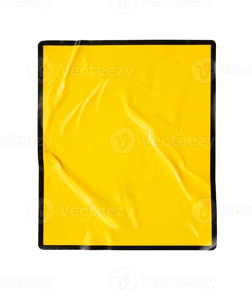 Blank warning sign yellow color with black frame sticker isolated on white background photo