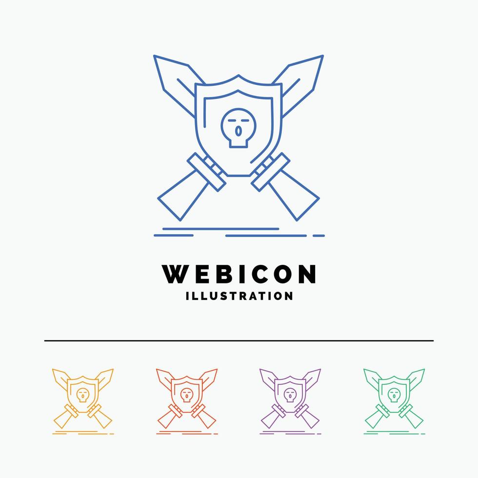 Insignia. emblema. juego. escudo. espadas 5 plantilla de icono web de línea de color aislada en blanco. ilustración vectorial vector