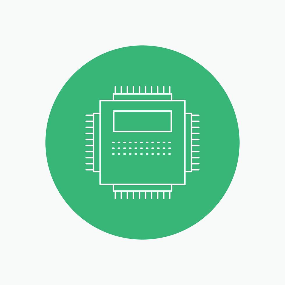Processor. Hardware. Computer. PC. Technology White Line Icon in Circle background. vector icon illustration