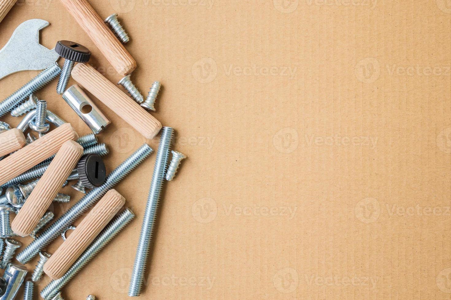 Assembly furniture tool kit with screw dowel wrench and bolt photo