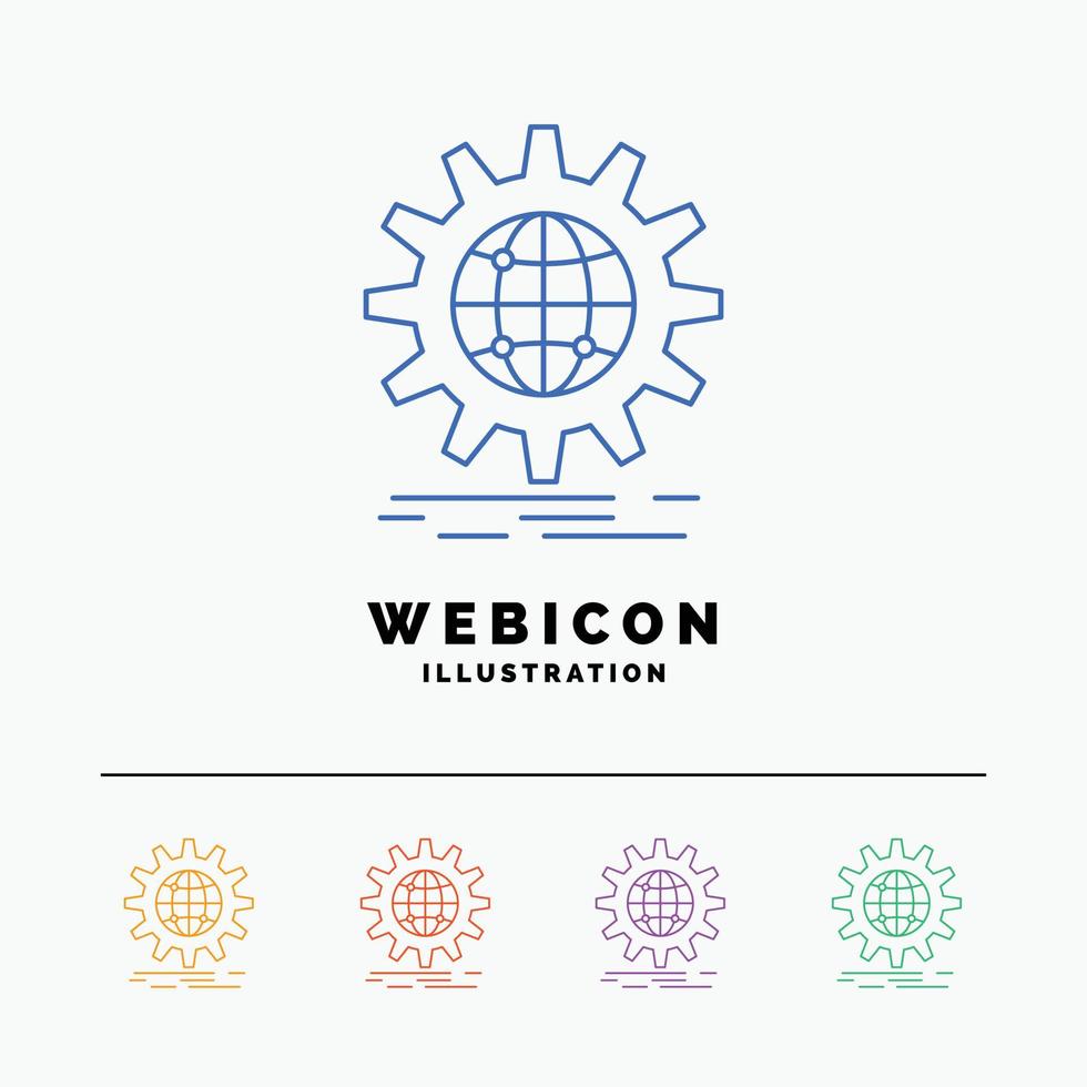 international. business. globe. world wide. gear 5 Color Line Web Icon Template isolated on white. Vector illustration
