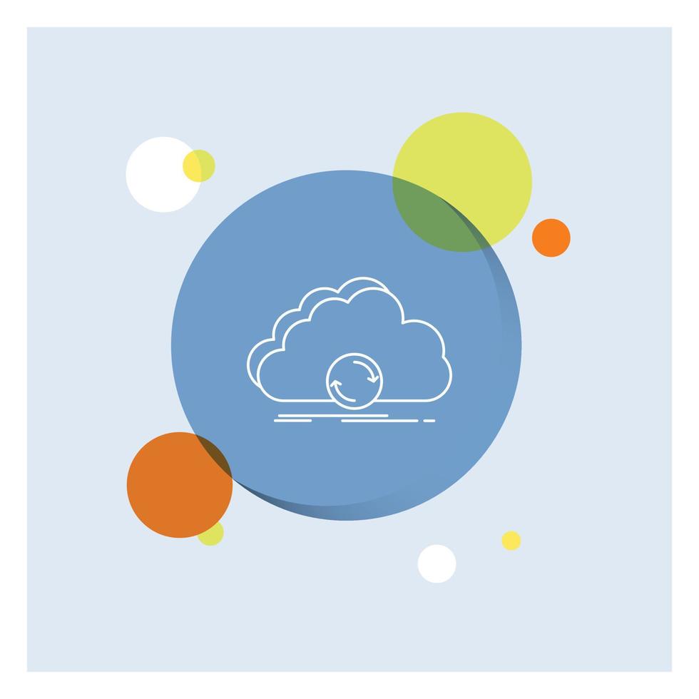 nube. sincronizando sincronizar datos. icono de línea blanca de sincronización fondo de círculo colorido vector